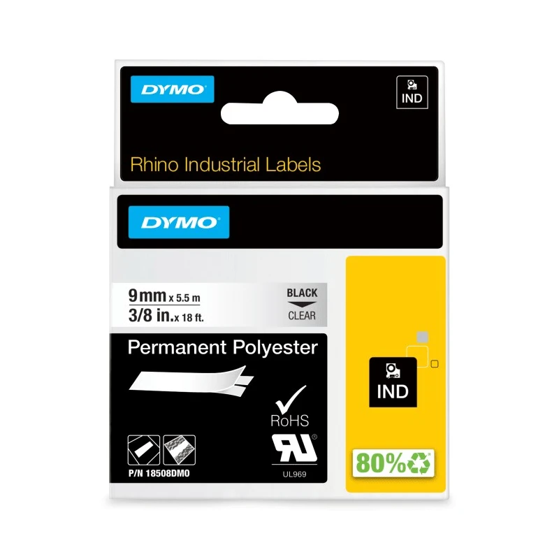 Dymo Black on Clear Label Printer Tape 9mm Width 5.5m Length 18508DMO
