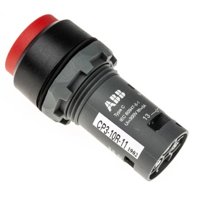 ABB Compact Series Push Button Switch, Momentary, Panel Mount, Red Round Actuator, 22 mm Cutout 1SFA619102R1071 CP3-10R-11