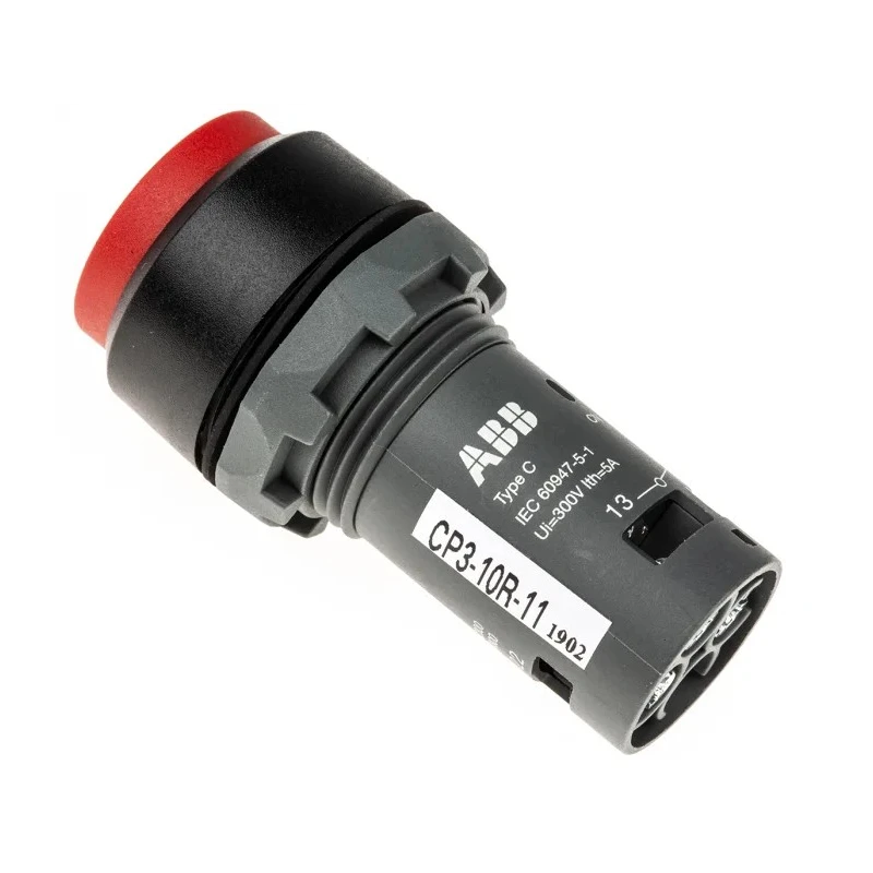 ABB Compact Series Push Button Switch, Momentary, Panel Mount, Red Round Actuator, 22 mm Cutout 1SFA619102R1071 CP3-10R-11