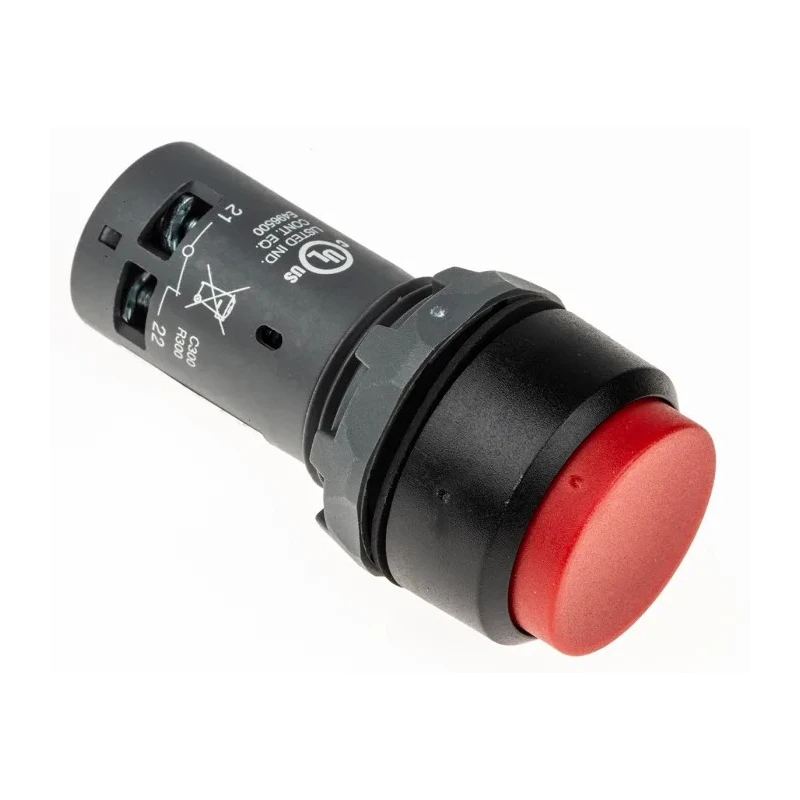 ABB Compact Series Push Button Switch, Momentary, Panel Mount, Red Round Actuator, 22 mm Cutout 1SFA619102R1071 CP3-10R-11