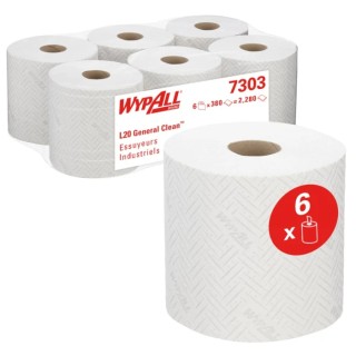 WYPALL General Clean Industrial Wiping Paper Roll 2 Ply, 380 Sheets, White Centrefeed, Model 7303