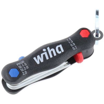 Wiha 8 Piece Folding Metric Hex Key Set, Hex Size 0.7 to 2 mm, Chrome Vanadium Steel 27936