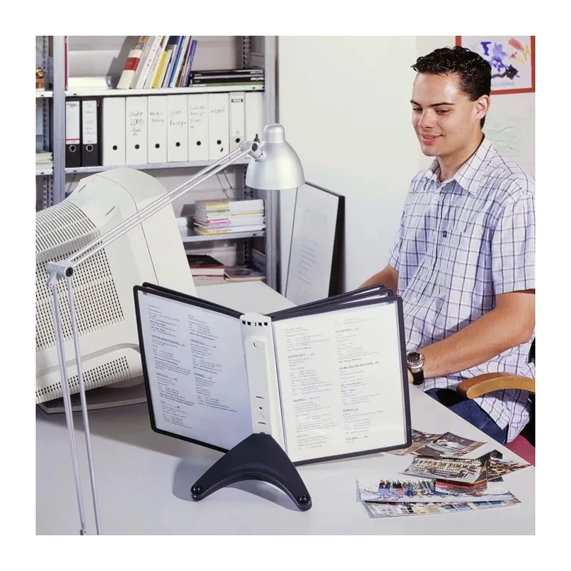 Durable Black Polypropylene A4 Document Stand Holder 5 Pockets 10 Sheet Capacity 380mm Height 230mm Width 400mm Depth 5540-01