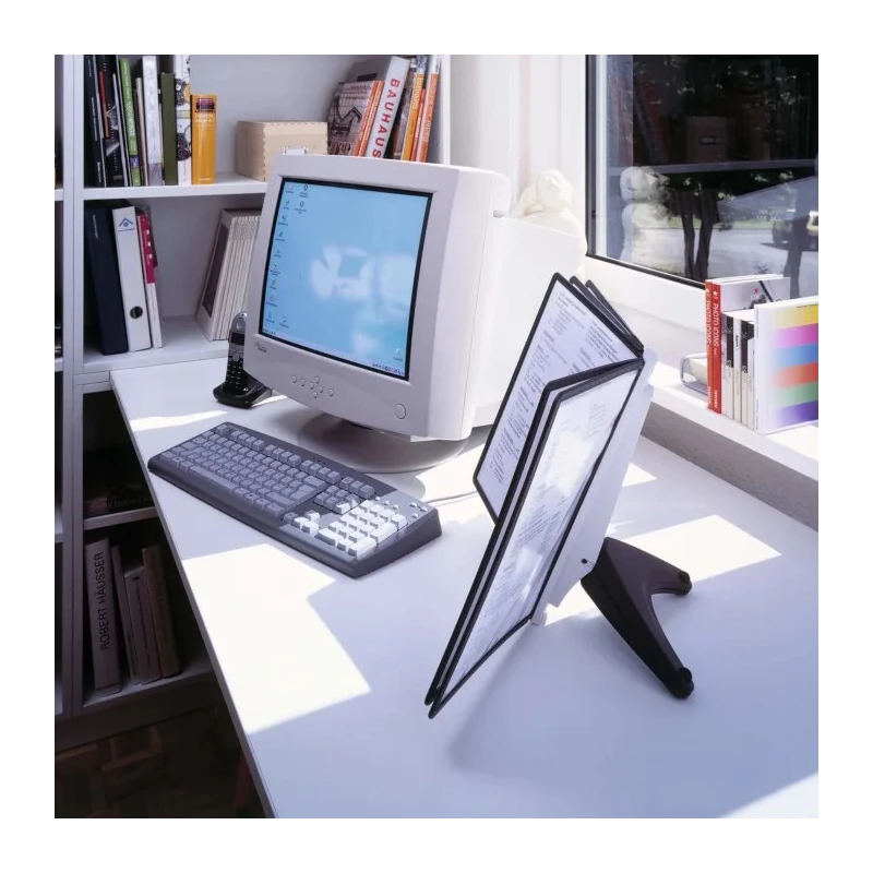 Durable Black Polypropylene A4 Document Stand Holder 5 Pockets 10 Sheet Capacity 380mm Height 230mm Width 400mm Depth 5540-01
