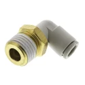 SMC Brass Pneumatic Fitting Male Elbow, Threaded R 1/8 in to 6mm Push-in, Electroless Nickel Plated, 60°C, 1MPa, KQ2L06-01AP