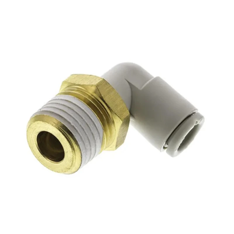 SMC Brass Pneumatic Fitting Male Elbow, Threaded R 1/8 in to 6mm Push-in, Electroless Nickel Plated, 60°C, 1MPa, KQ2L06-01AP