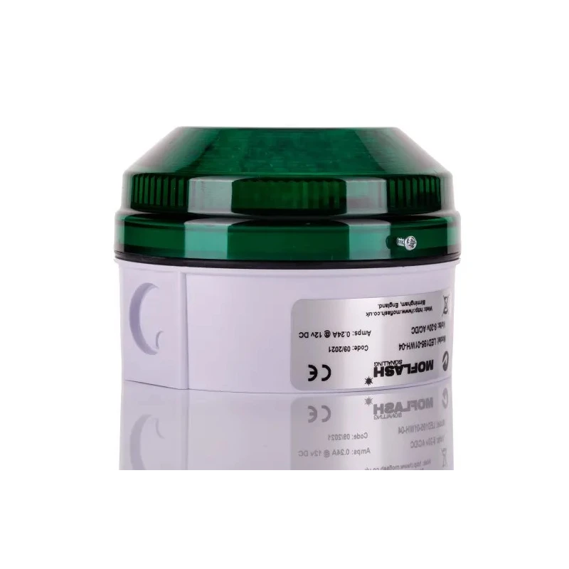 Moflash Industrial LED Beacon Green Lens 20V AC/DC, Steady, Flashing Light Effect, Side and Rear Mount LED LED195-01WH-04
