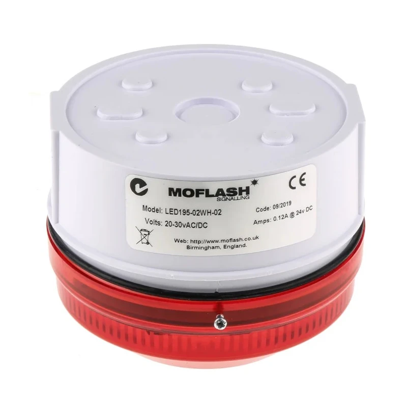 Moflash LED195 Series Red Beacon 30V AC/DC Flashing Rear, Side Mount LED Bulb IP65 LED195-02WH-02