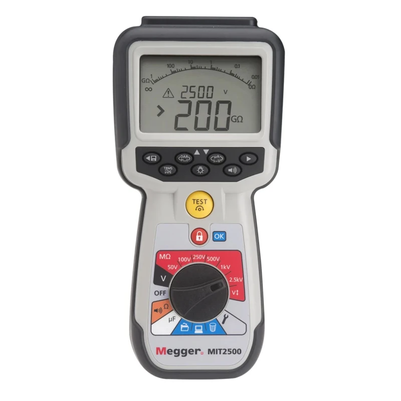 Megger High Voltage Handheld Insulation Tester MIT2500, 50 V Min to 2500 V Max, 200 GΩ Resistance Range, CAT IV 600 V