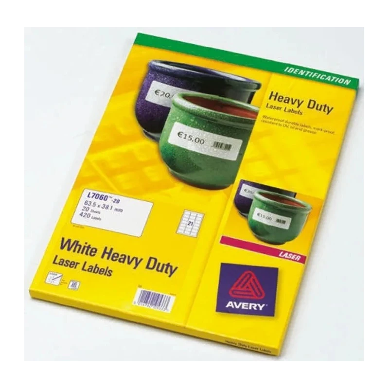 Avery White Adhesive Heavy Duty Label Sheet, 63.5mm x 38.1mm, Pack of 420 L7060-20