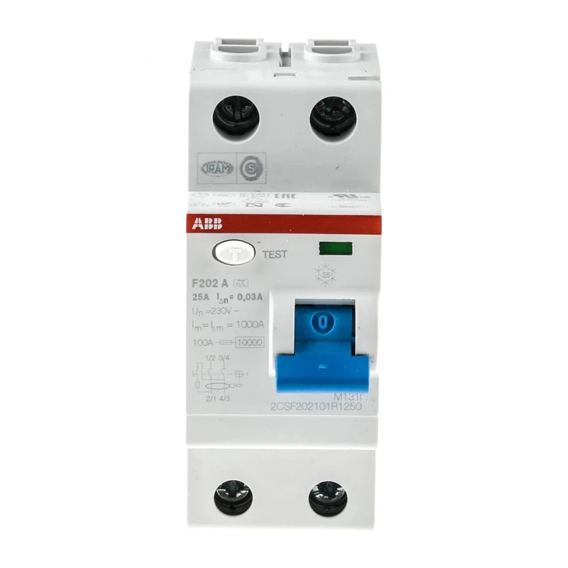 ABB Residual Current Circuit Breaker F200 Series 25A 2-Pole 30 mA Type A 1 kA Breaking 2CSF202101R1250 - F202A-25/0.03