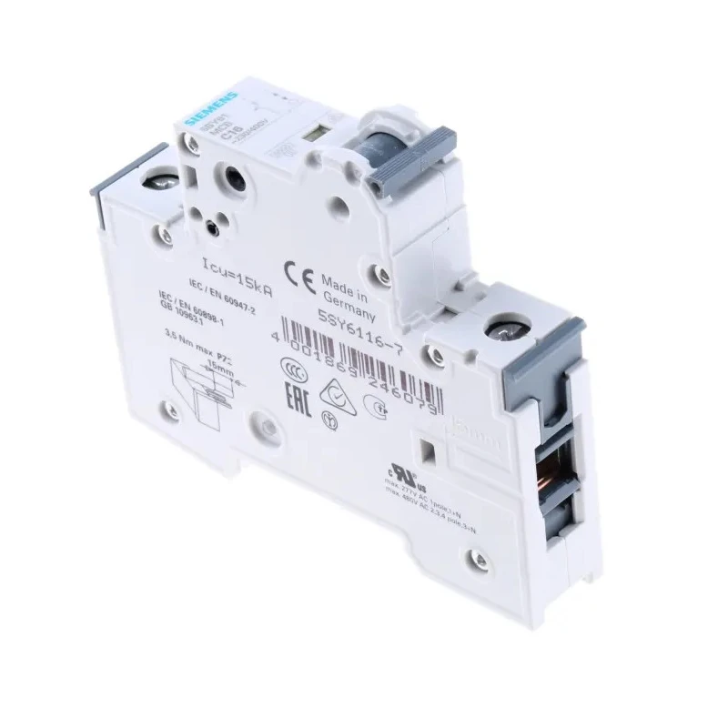 Siemens SENTRON Miniature Circuit Breaker, 1-Pole, 16A, Type C, 400V AC, 72V DC, 6kA Breaking Capacity 5SY6116-7