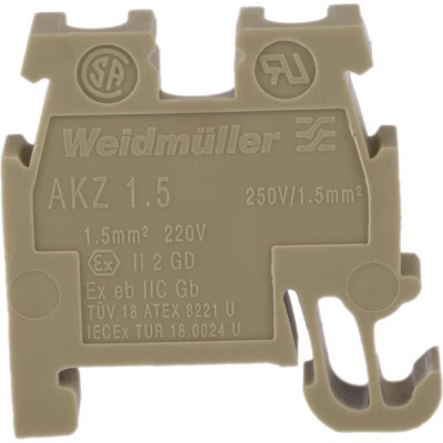 Weidmüller AKZ Series DIN Rail Terminal Block Brown, 1.5mm², 1-Level, Screw Termination, 250V, 24A Current 0340460000