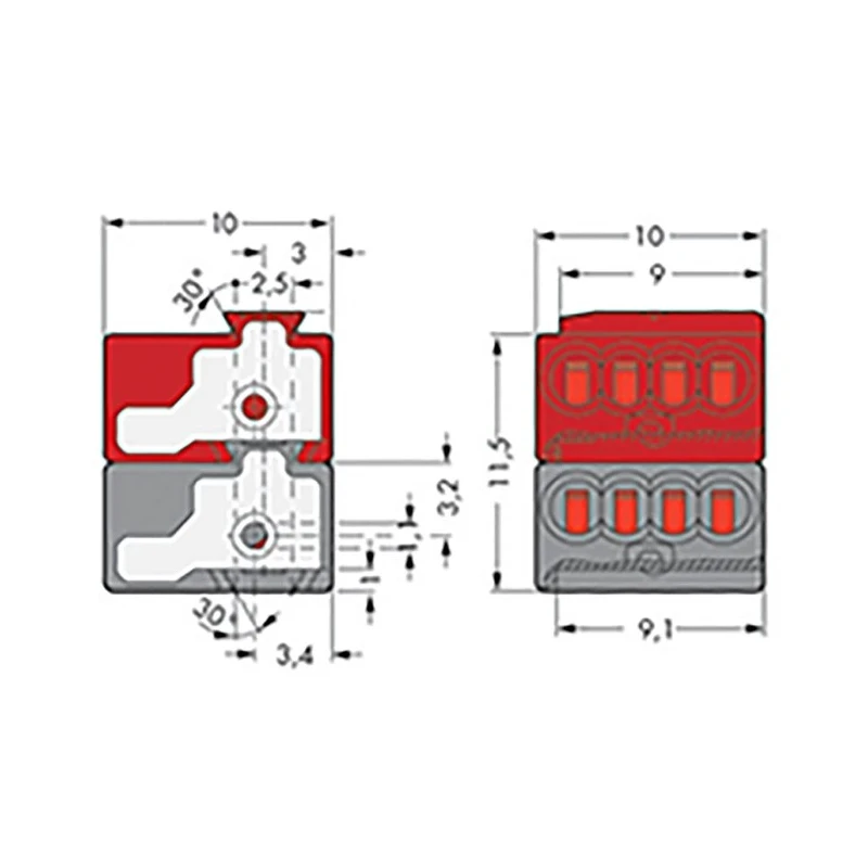 WAGO 243 Series PCB Terminal Block Connector 5.75 mm Pitch, 6A Current, 25V, 8 Connection Points 243-211
