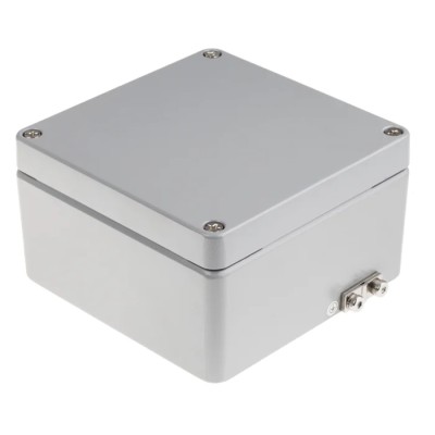 RS PRO Grey Lid Aluminium Enclosure IP68 IP67 IP66 IP65 IK09 91 mm x 160 mm x 160 mm IP68