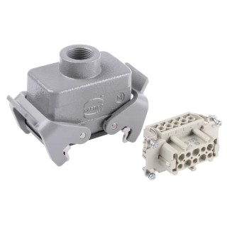 HARTING Heavy Duty Power Connector Panel Mount Screw Termination 10 Way 16A 500V Han E Female 09330102701+19300101730
