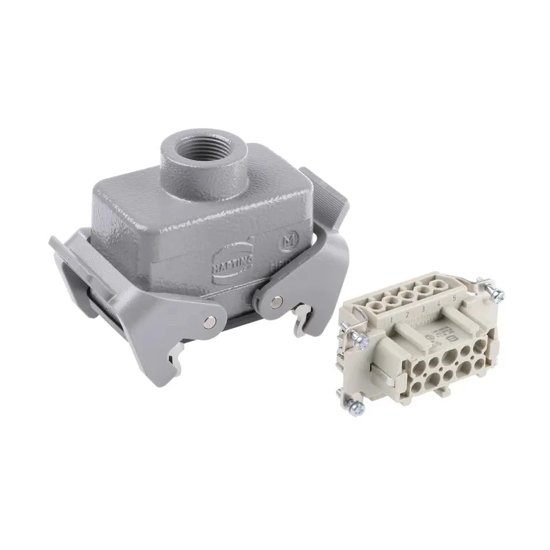 HARTING Heavy Duty Power Connector Panel Mount Screw Termination 10 Way 16A 500V Han E Female 09330102701+19300101730