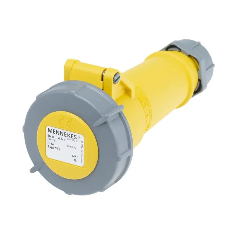MENNEKES Industrial Power Connector Cable Mount 16A, 110V, IP67 Rated, Yellow, 2P+PE, AM-TOP 