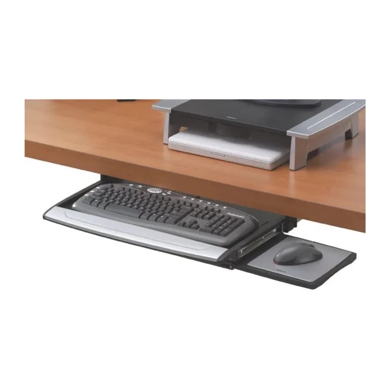 Fellowes Deluxe Keyboard Drawer with Built-in Wrist Rest Silver Black 8031201