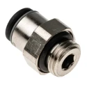 Legris LF3000 Series Pneumatic Fitting Male M10 x 1 Threaded-to-Tube Push In 6 mm Nickel Plated Brass 80°C 20 bar LF3000