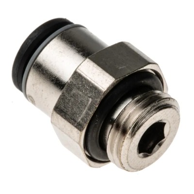 Legris LF3000 Series Pneumatic Fitting Male M10 x 1 Threaded-to-Tube Push In 6 mm Nickel Plated Brass 80°C 20 bar LF3000