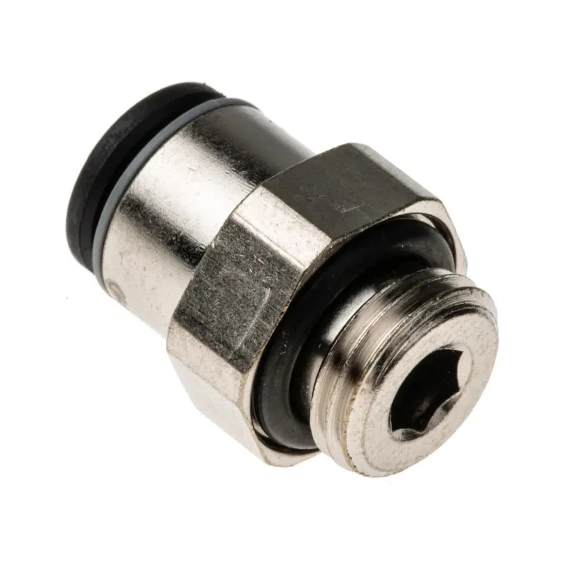 Legris LF3000 Series Pneumatic Fitting Male M10 x 1 Threaded-to-Tube Push In 6 mm Nickel Plated Brass 80°C 20 bar LF3000
