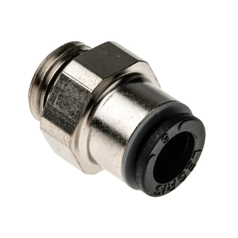 Legris LF3000 Series Pneumatic Fitting Male M10 x 1 Threaded-to-Tube Push In 6 mm Nickel Plated Brass 80°C 20 bar LF3000