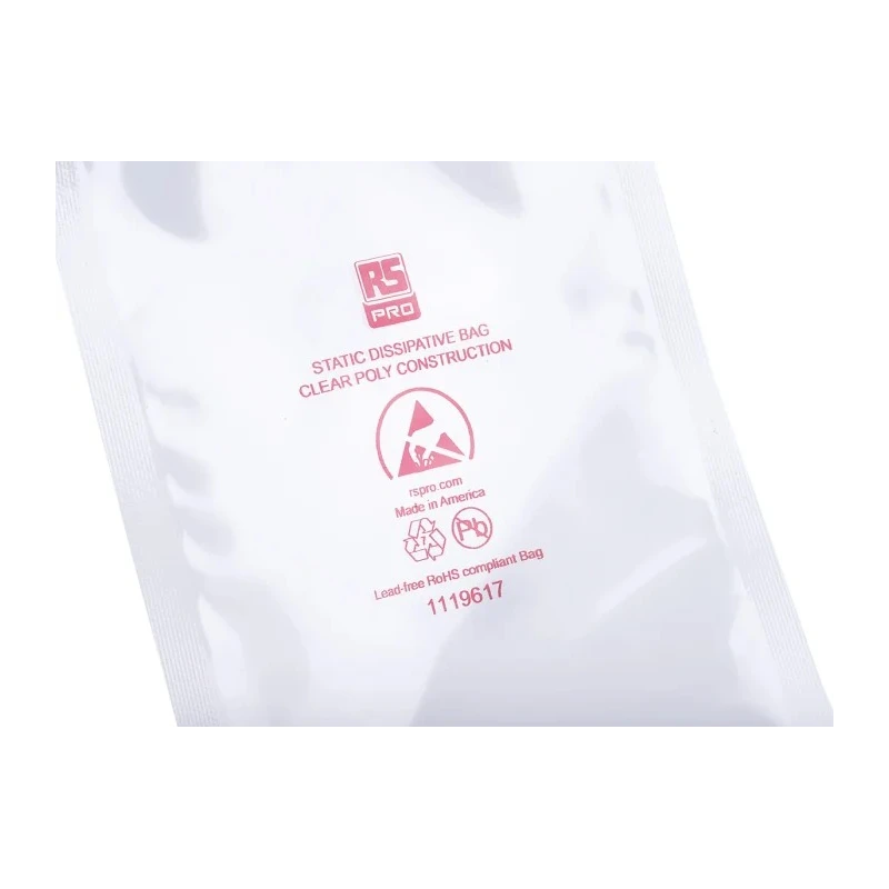 RS PRO Anti-Static Bag 100mm(W) x 150mm Height Clear Dissipative Zip Closure Bag 100 Pack 122-9154