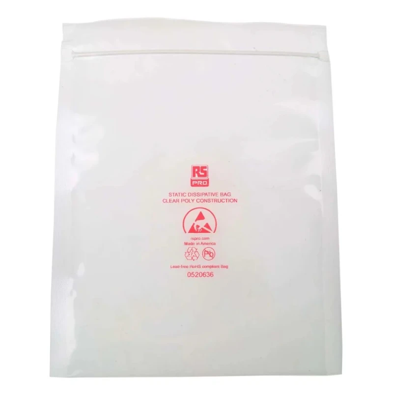 RS PRO Anti-Static Dissipative Clear Zip Bag 150 mm Width x 200 mm Height, ESD Compliant 122-9155