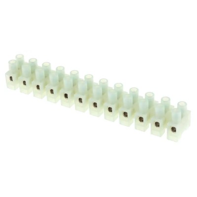 RS PRO Non-Fused Terminal Block 12-Way 10mm² Wire 57A Screw 400V Nylon Body Nickel Plated Brass Clamps 492-8722