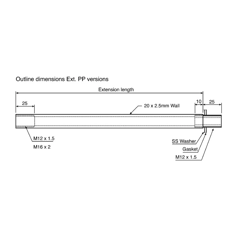 Cynergy3 EXT-ALL Series Extension Tube 25 mm Diameter for Vertical Plastic Switch 