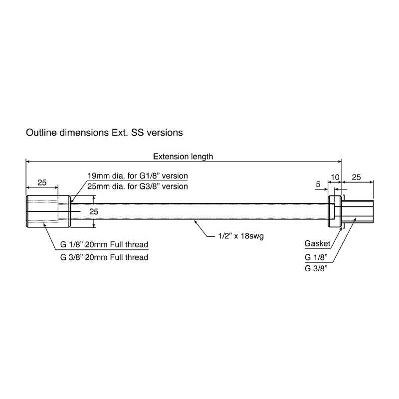 Cynergy3 EXT-ALL Series Stainless Steel Extension Tube 25 mm Diameter for Vertical Plastic Switch UK Origin 