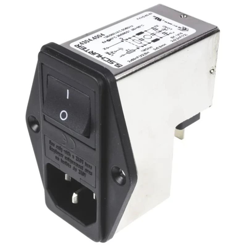 Schurter Panel Mount IEC Connector Male 2 Pole 1 Fuse 6A 250V ac Quick Connect 4304.4004