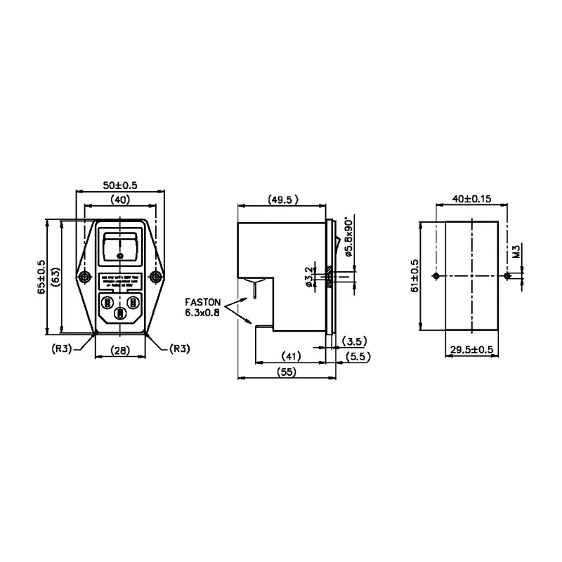 Schurter Panel Mount IEC Connector Male 2 Pole 1 Fuse 6A 250V ac Quick Connect 4304.4004
