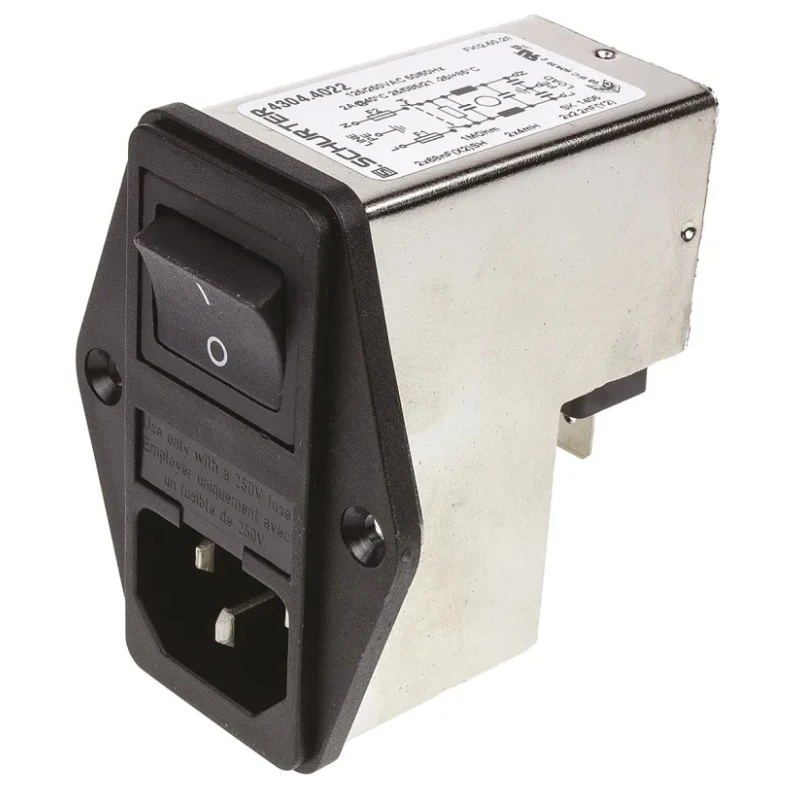Schurter 250V AC 2A Panel Mount IEC Connector Male 2 Pole 2 Fuse Solder 4304.4022