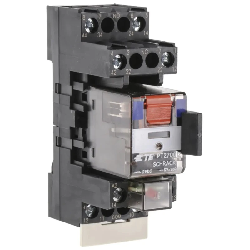 TE Connectivity DIN Rail Power Relay 12V dc Coil 12A Switching Current DPDT PT2S7LB2 7-1415074-1