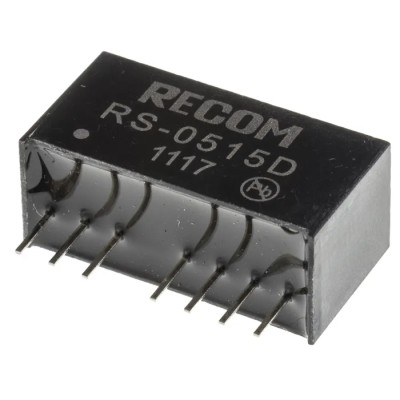Recom RS DC/DC Converter 15V, -15V Output, 67mA, 9V DC Input, 4.5V Input, 2W Power, Through Hole Mount RS-0515D