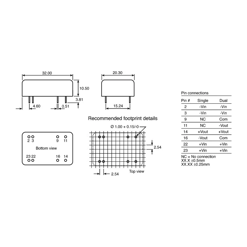 Recom DC/DC Converter Through Hole DIP Package ±15 V 250 mA Output, 18-36 V Input, 7.5 W Power REC7.5-2415DRW/H2/A/M
