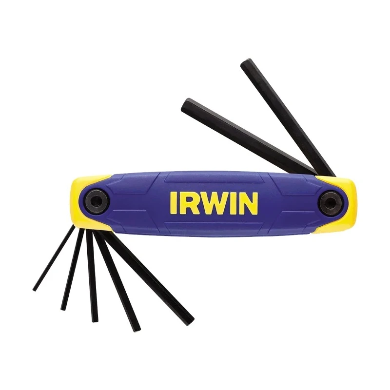Irwin 7 Piece Folding Metric Hex Key Set Black Oxidised Chrome Vanadium Steel Hex Sizes 2.0 mm to 8.0 mm T10765