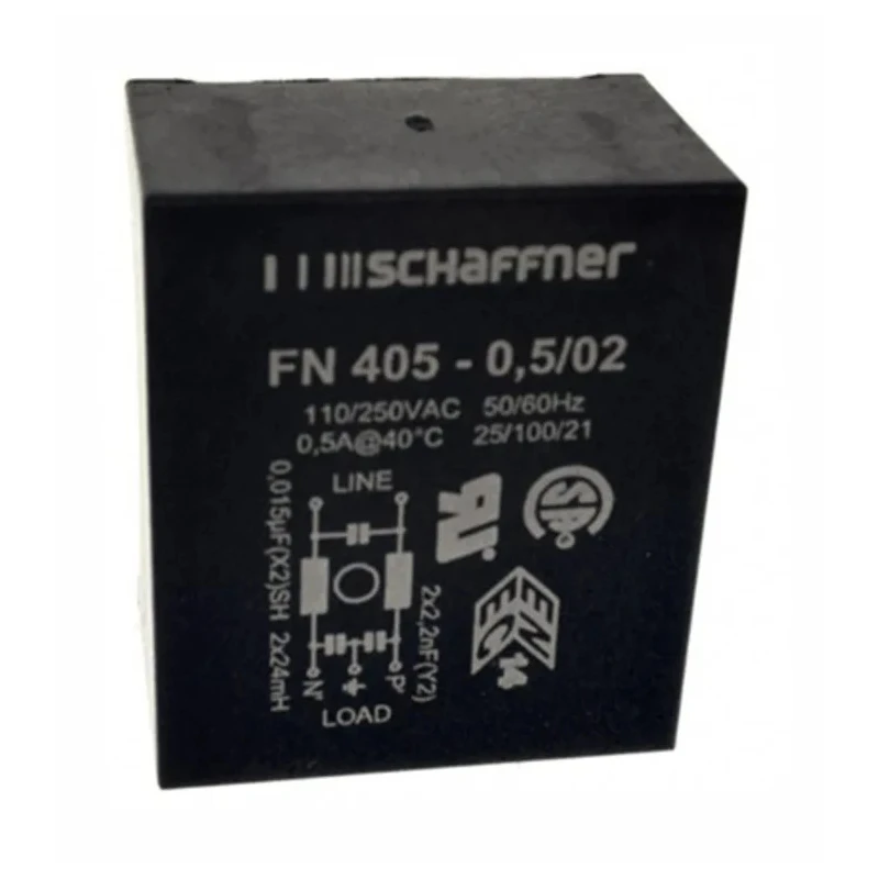 Schaffner PCB EMI Filter FN405 500 mA 250V AC 400Hz Single Phase Pin Termination FN405