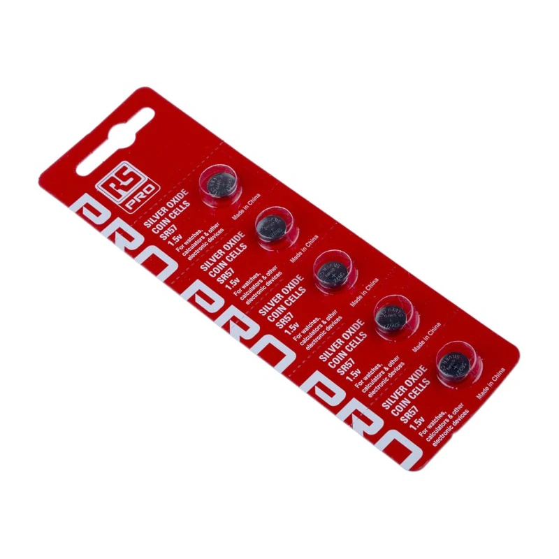 RS PRO SR57 Silver Oxide Button Battery 1.55 V, 9.5 mm Diameter, 5 Pack 494-2403