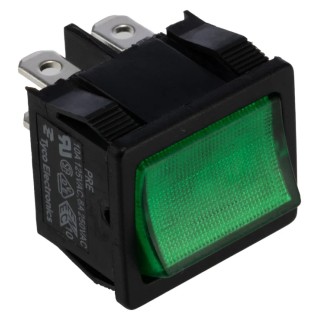 TE Connectivity Illuminated DPST On-Off On-Off Rocker Switch Panel 10A 24V dc Green Actuator 1634200-9
