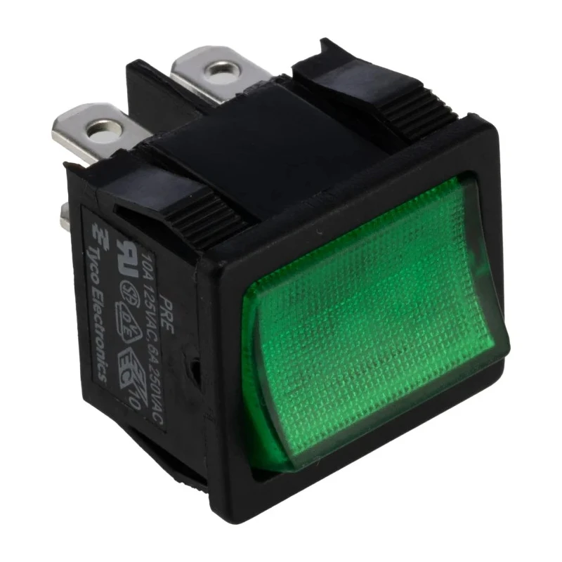 TE Connectivity Illuminated DPST On-Off On-Off Rocker Switch Panel 10A 24V dc Green Actuator 1634200-9