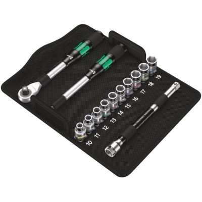 Wera 13-Piece 1/2 inch 6 Point Socket Set, Metric Sizes 10 to 19 mm, Square Drive 05004090001