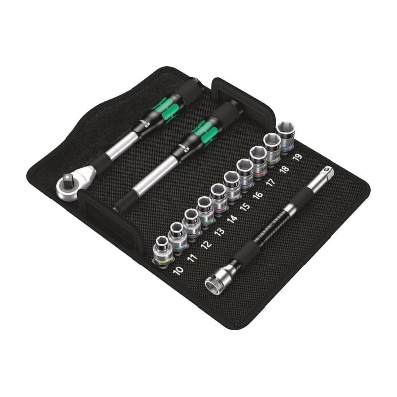 Wera 13-Piece 1/2 inch 6 Point Socket Set, Metric Sizes 10 to 19 mm, Square Drive 05004090001