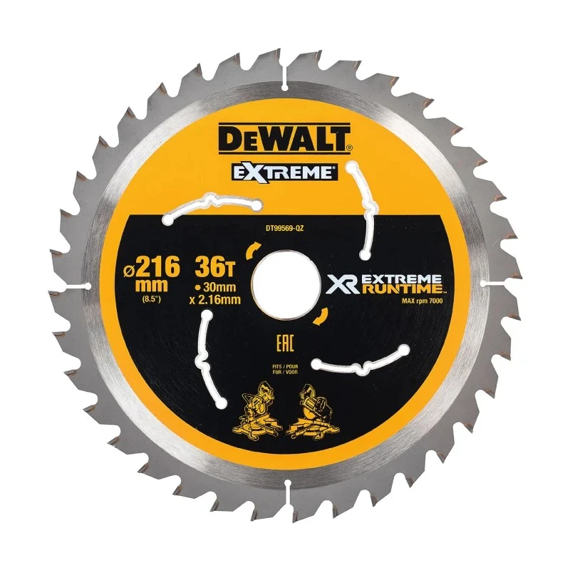DeWALT Circular Saw Blade 216 mm Diameter 36 Teeth 2.16 mm Kerf Thickness DT99569-QZ