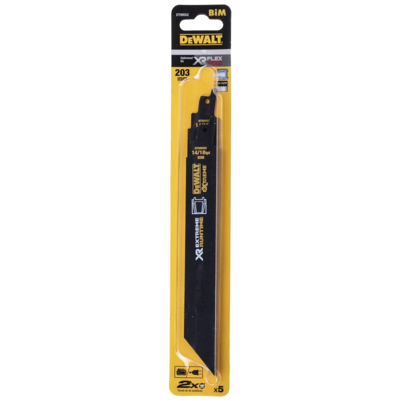 DeWALT Reciprocating Saw Blade 5-Piece 203 mm Bi-Metal, 18 Teeth Per Inch DT99552-QZ