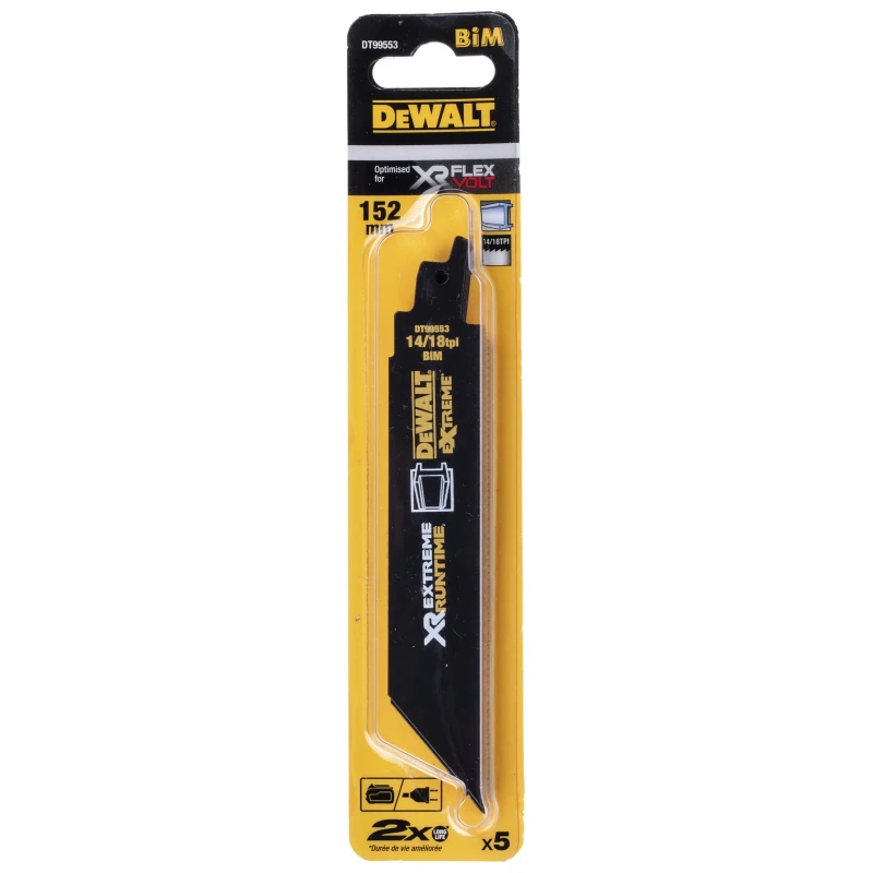 DeWALT Reciprocating Saw Blade 5-Piece 152 mm Bi-Metal 42 mm, 18 Teeth Per Inch DT99553-QZ