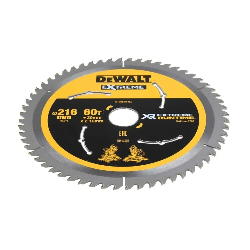 DeWALT Extreme Runtime Circular Saw Blade 216 mm Diameter 60 Teeth 2.16 mm Kerf Thickness DT99570-QZ