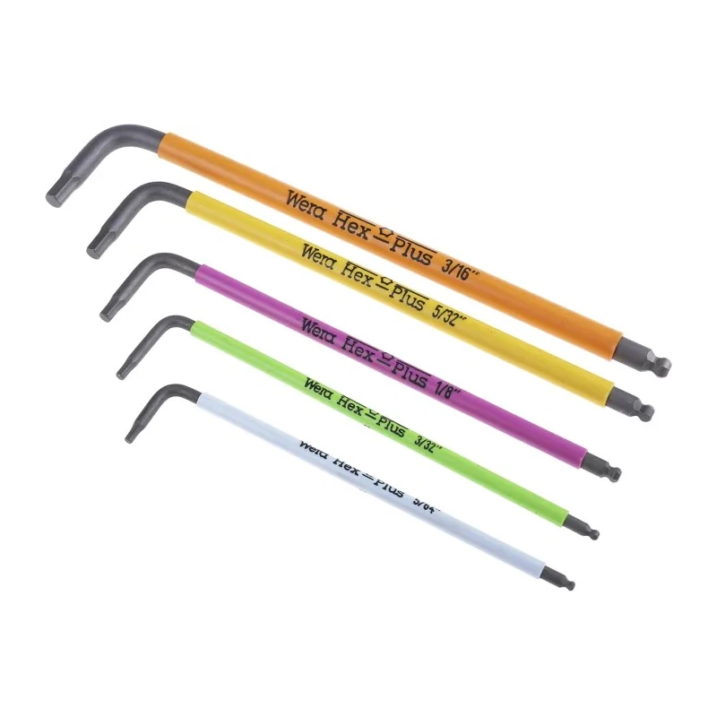 Wera 9 Piece L Imperial Hex Key Set with Hex Sizes 1.98 to 9.53 mm, Black Laser Finish 05022639001